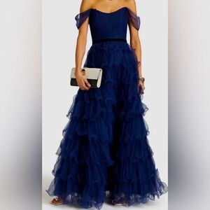 Marchesa Notte Formal  Off The Shoulder Blue Gown Size 8.